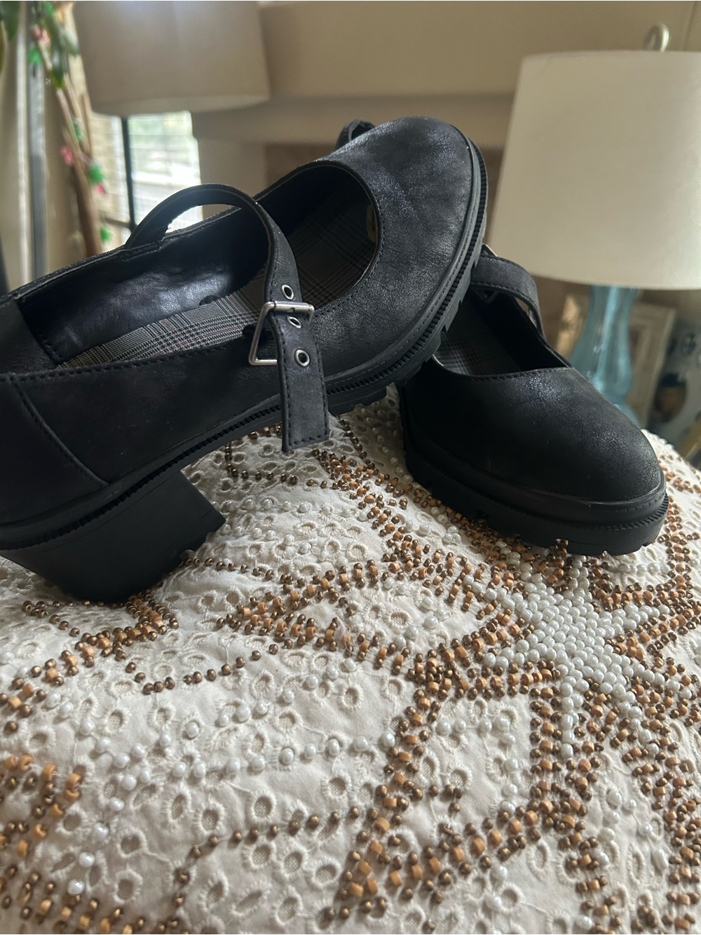 Jellypop Black Mary Jane Chunky Heel Flats size 9.